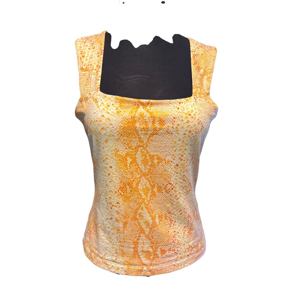 Cache Orange Multi Color Reptile Lined Top Sz M Silk Cotton Spandex Stretch